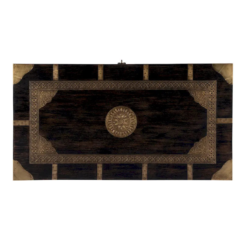 Table basse coffre de rangement avec incrustation en laiton peinte à la main