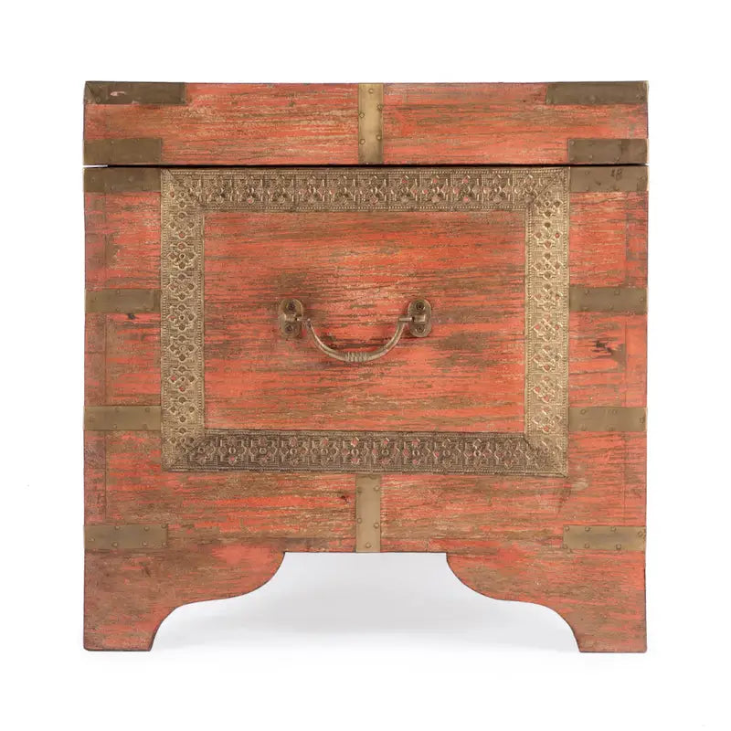 Table basse coffre de rangement avec incrustation en laiton peinte à la main