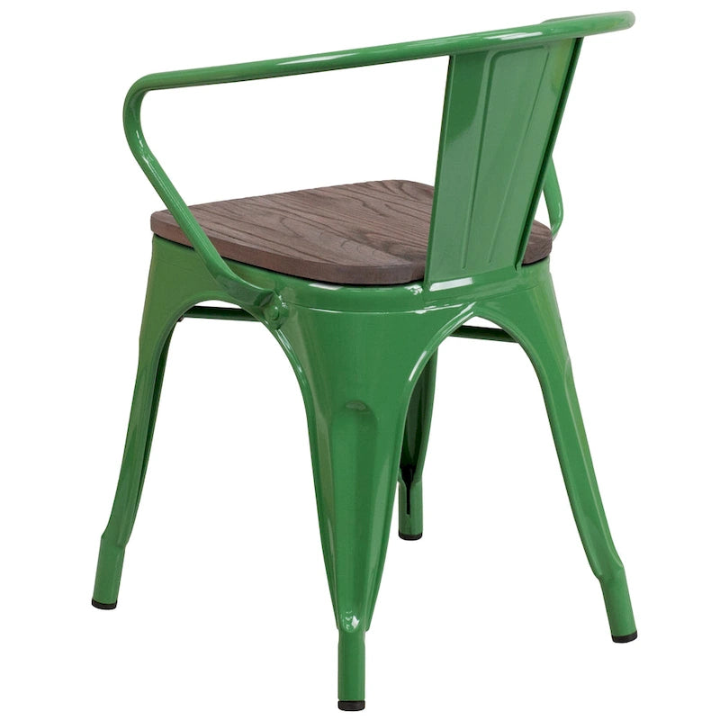 Chaise de bistrot empilable en métal avec assise et accoudoirs en bois d'orme