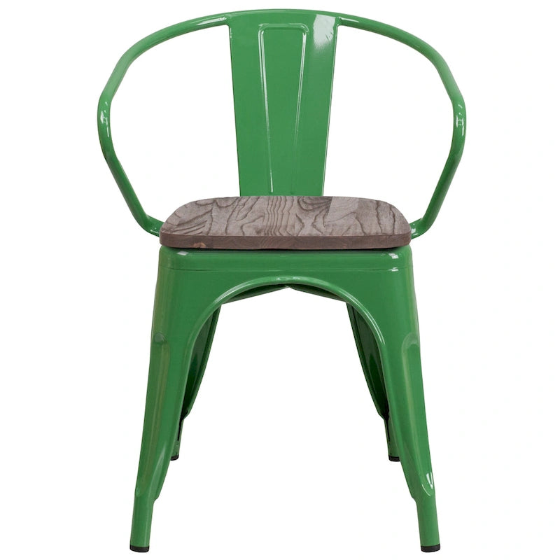 Chaise de bistrot empilable en métal avec assise et accoudoirs en bois d'orme