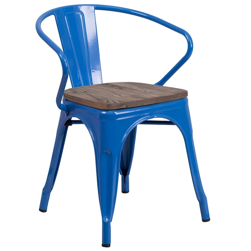 Chaise de bistrot empilable en métal avec assise et accoudoirs en bois d'orme