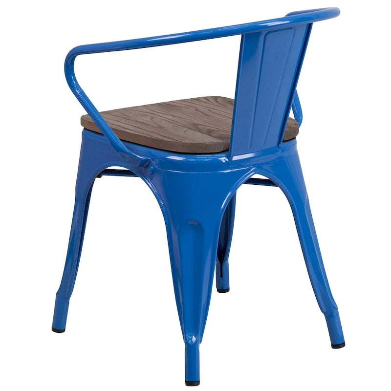 Chaise de bistrot empilable en métal avec assise et accoudoirs en bois d'orme