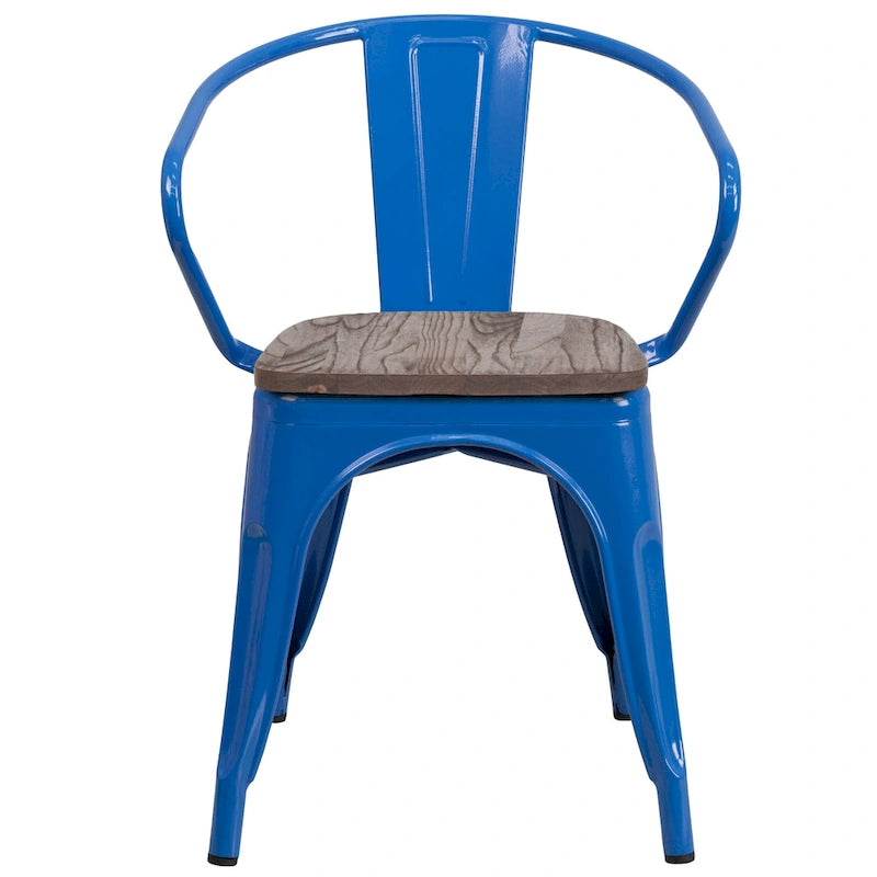 Chaise de bistrot empilable en métal avec assise et accoudoirs en bois d'orme