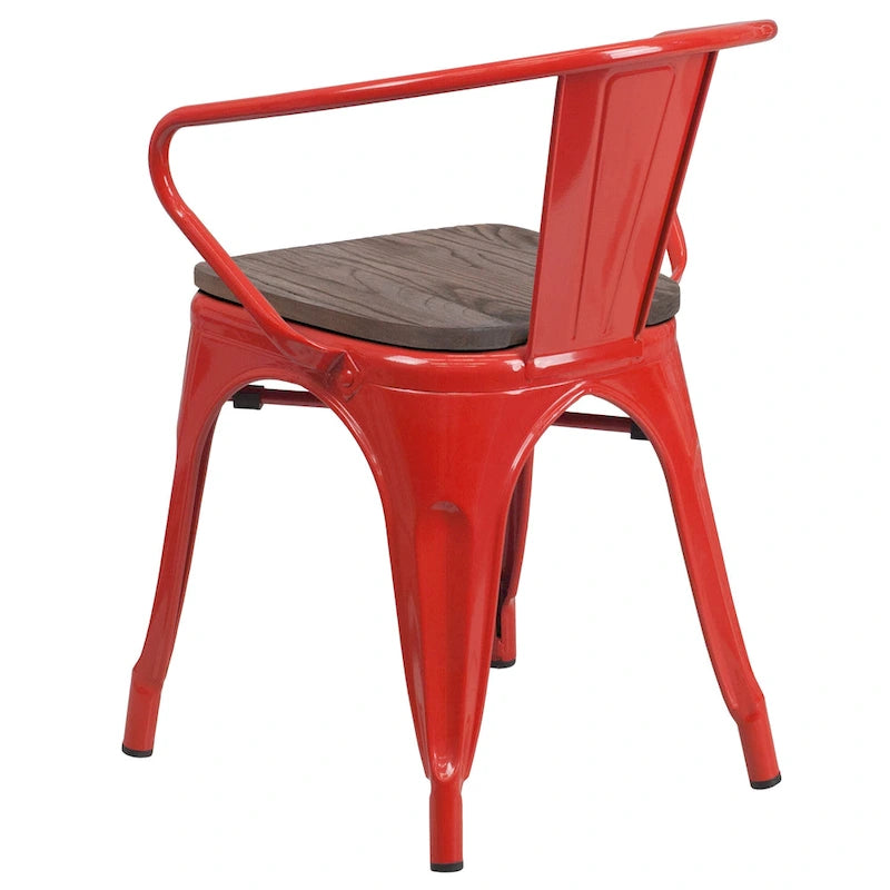 Chaise de bistrot empilable en métal avec assise et accoudoirs en bois d'orme