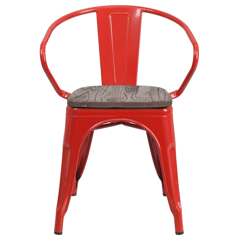 Chaise de bistrot empilable en métal avec assise et accoudoirs en bois d'orme
