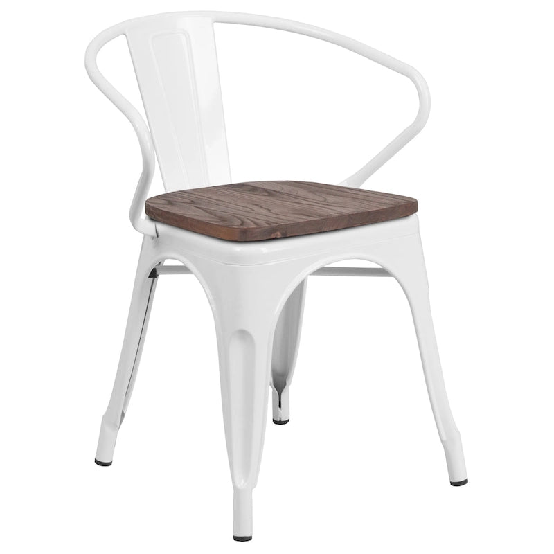 Chaise de bistrot empilable en métal avec assise et accoudoirs en bois d'orme