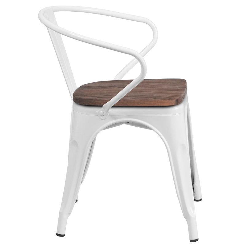 Chaise de bistrot empilable en métal avec assise et accoudoirs en bois d'orme