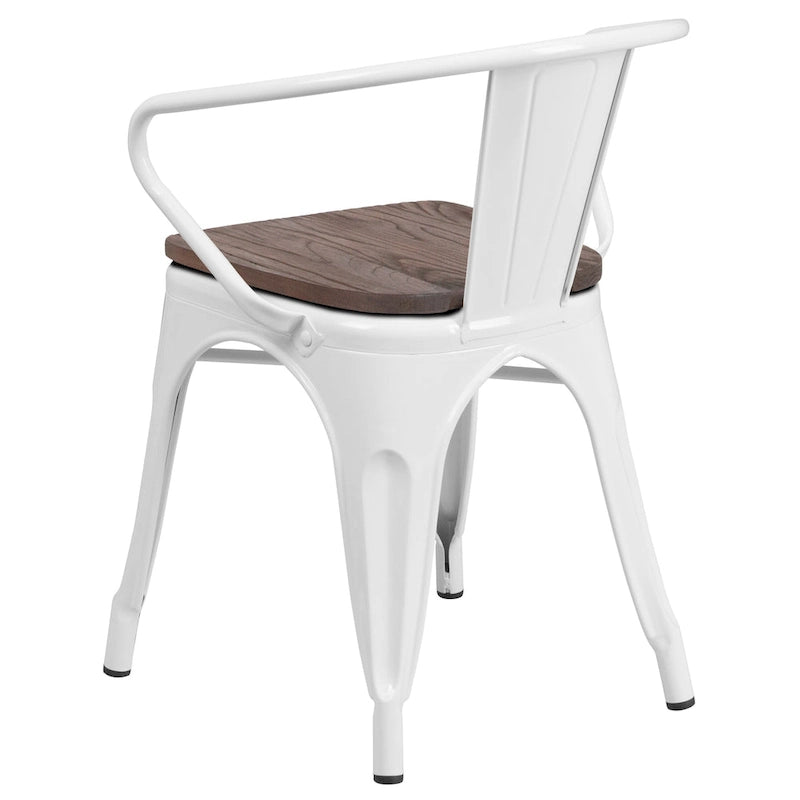 Chaise de bistrot empilable en métal avec assise et accoudoirs en bois d'orme