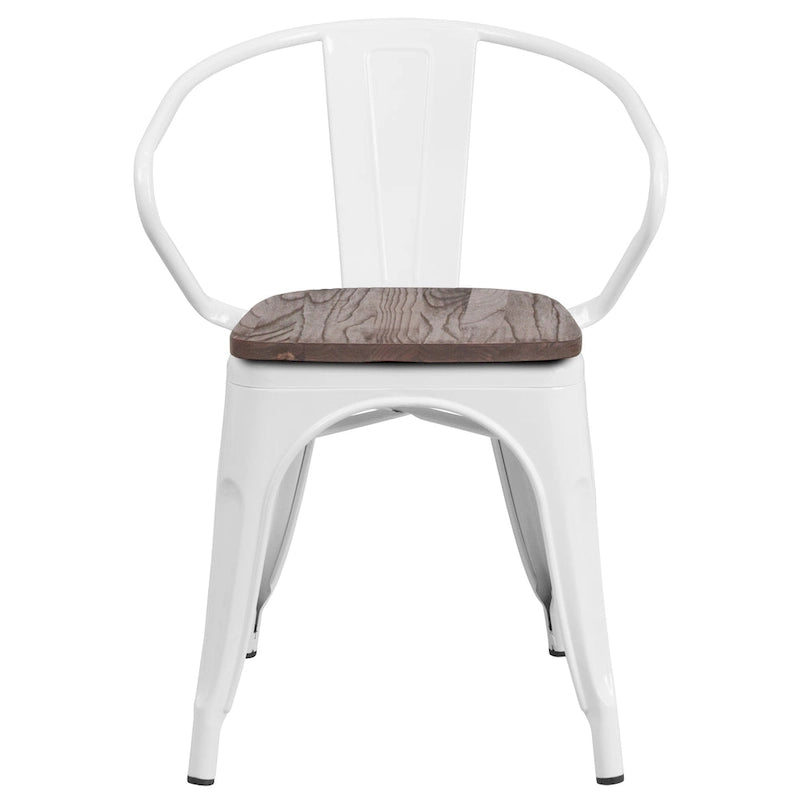 Chaise de bistrot empilable en métal avec assise et accoudoirs en bois d'orme