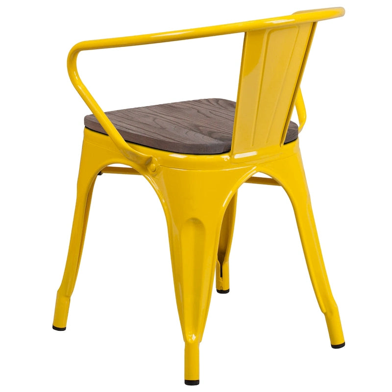 Chaise de bistrot empilable en métal avec assise et accoudoirs en bois d'orme