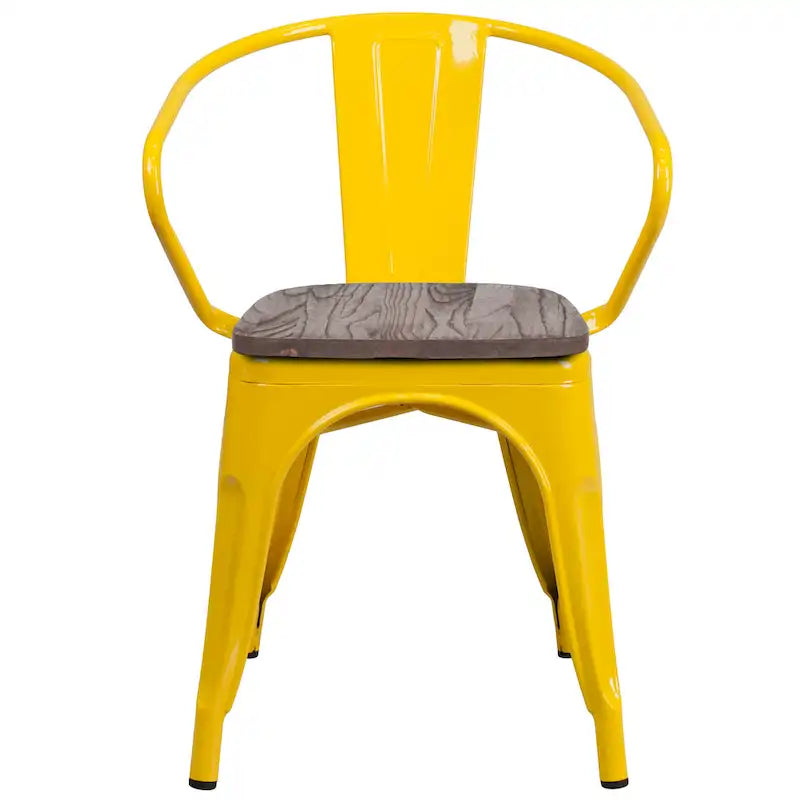 Chaise de bistrot empilable en métal avec assise et accoudoirs en bois d'orme