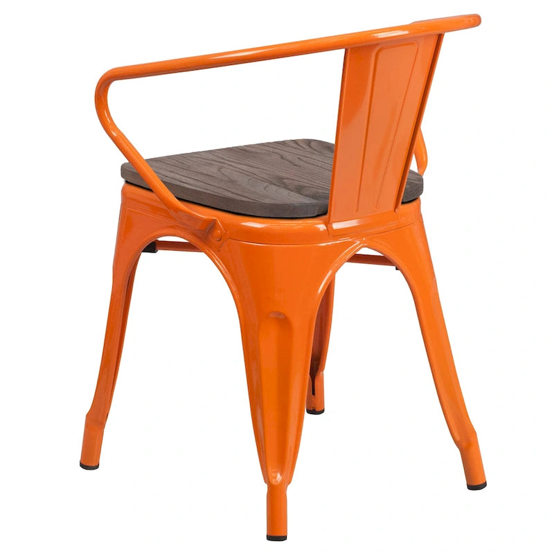 Chaise de bistrot empilable en métal avec assise et accoudoirs en bois d'orme