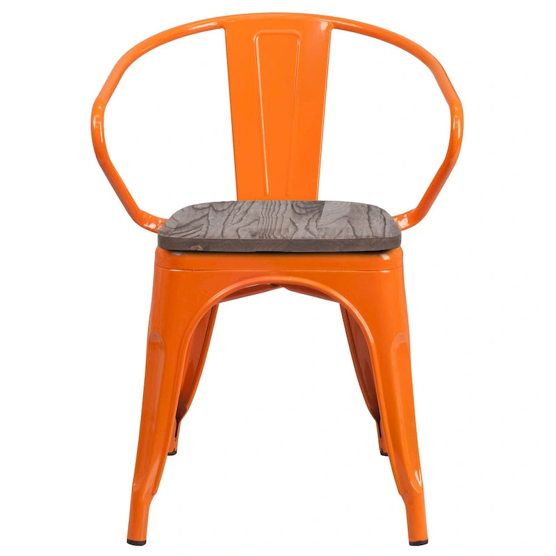 Chaise de bistrot empilable en métal avec assise et accoudoirs en bois d'orme