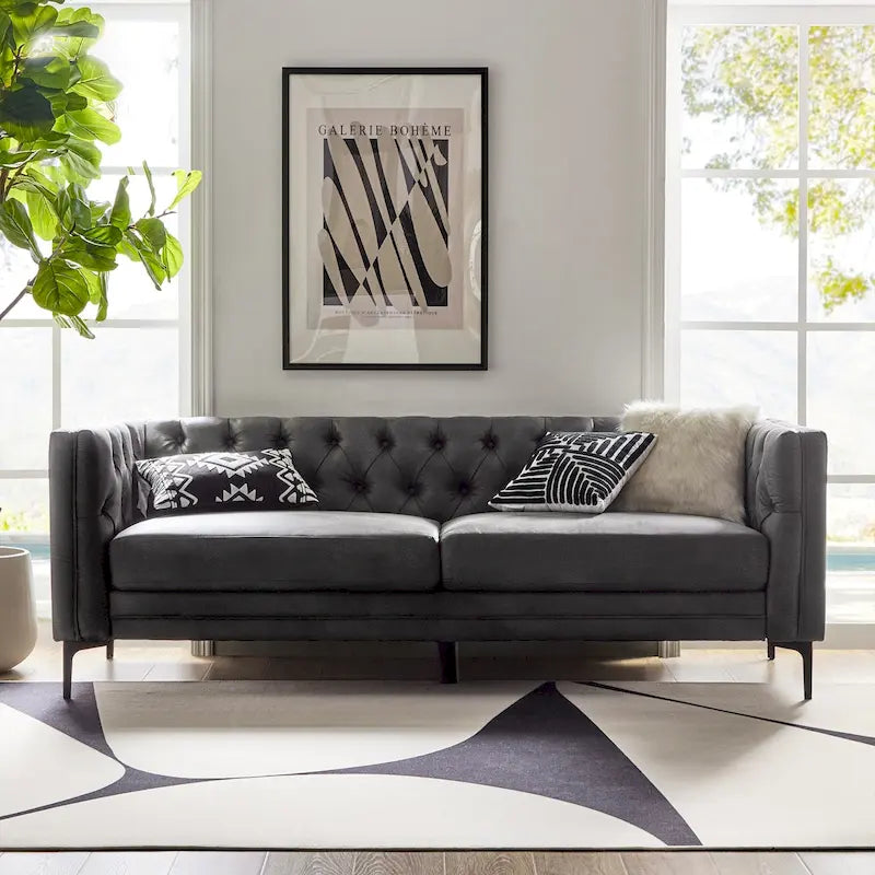 84" Classic Square Arms Sofa with Button-Tufted Back