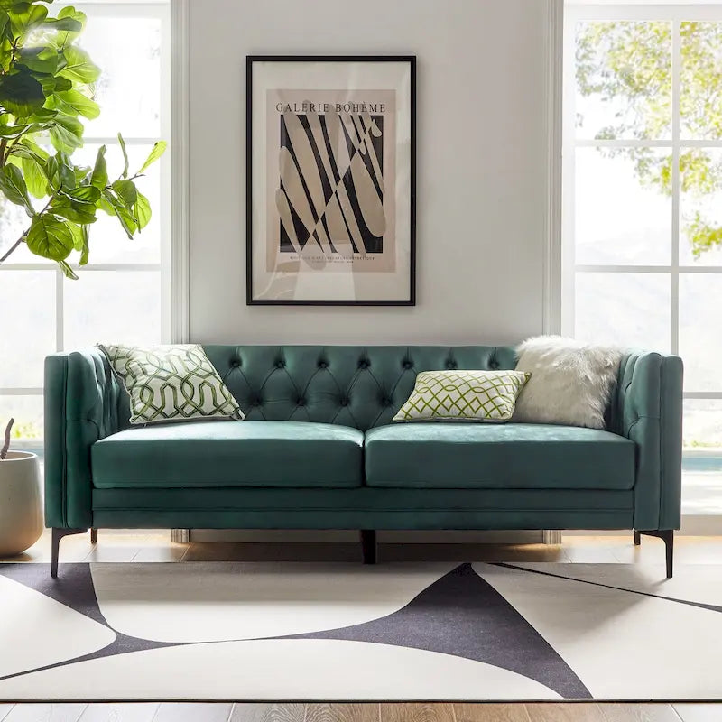 84" Classic Square Arms Sofa with Button-Tufted Back