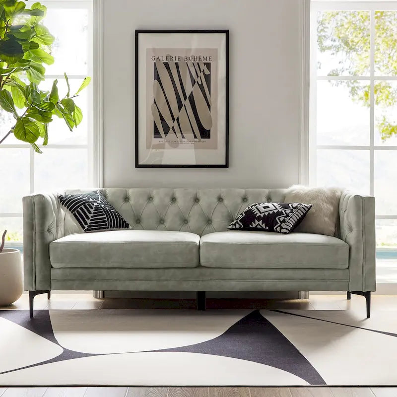 84" Classic Square Arms Sofa with Button-Tufted Back