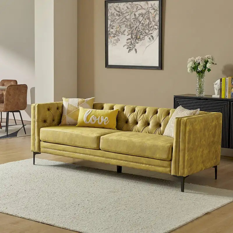 84" Classic Square Arms Sofa with Button-Tufted Back