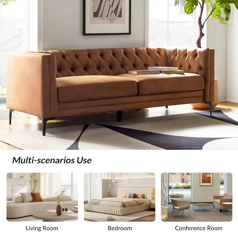 84" Classic Square Arms Sofa with Button-Tufted Back