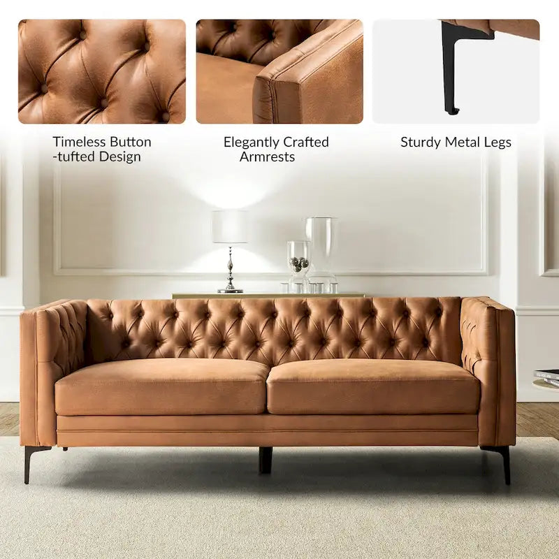84" Classic Square Arms Sofa with Button-Tufted Back
