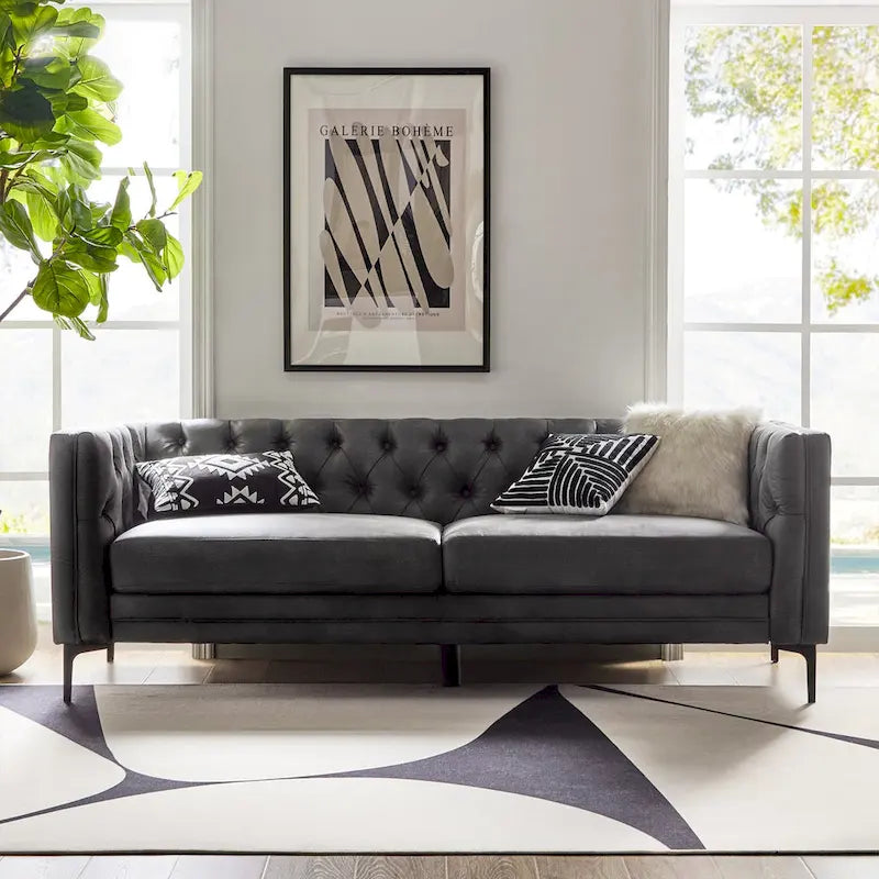 84" Classic Square Arms Sofa with Button-Tufted Back