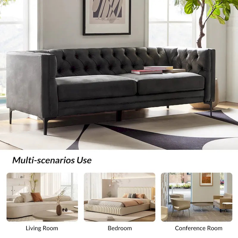 84" Classic Square Arms Sofa with Button-Tufted Back
