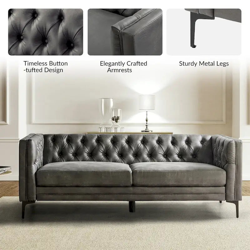 84" Classic Square Arms Sofa with Button-Tufted Back