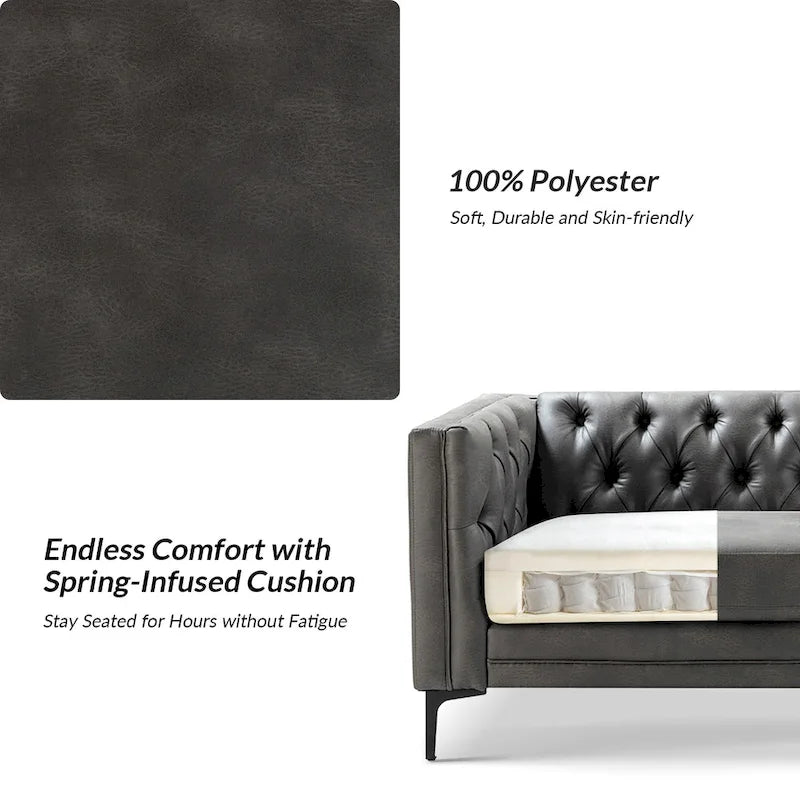 84" Classic Square Arms Sofa with Button-Tufted Back