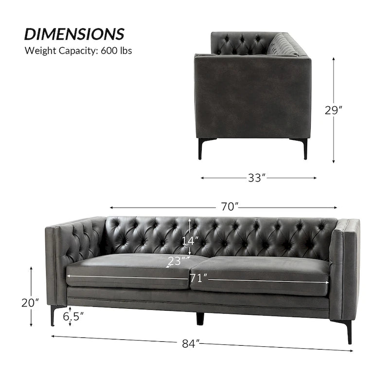 84" Classic Square Arms Sofa with Button-Tufted Back