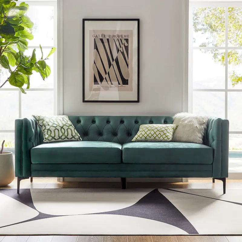 84" Classic Square Arms Sofa with Button-Tufted Back