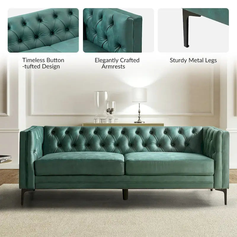 84" Classic Square Arms Sofa with Button-Tufted Back
