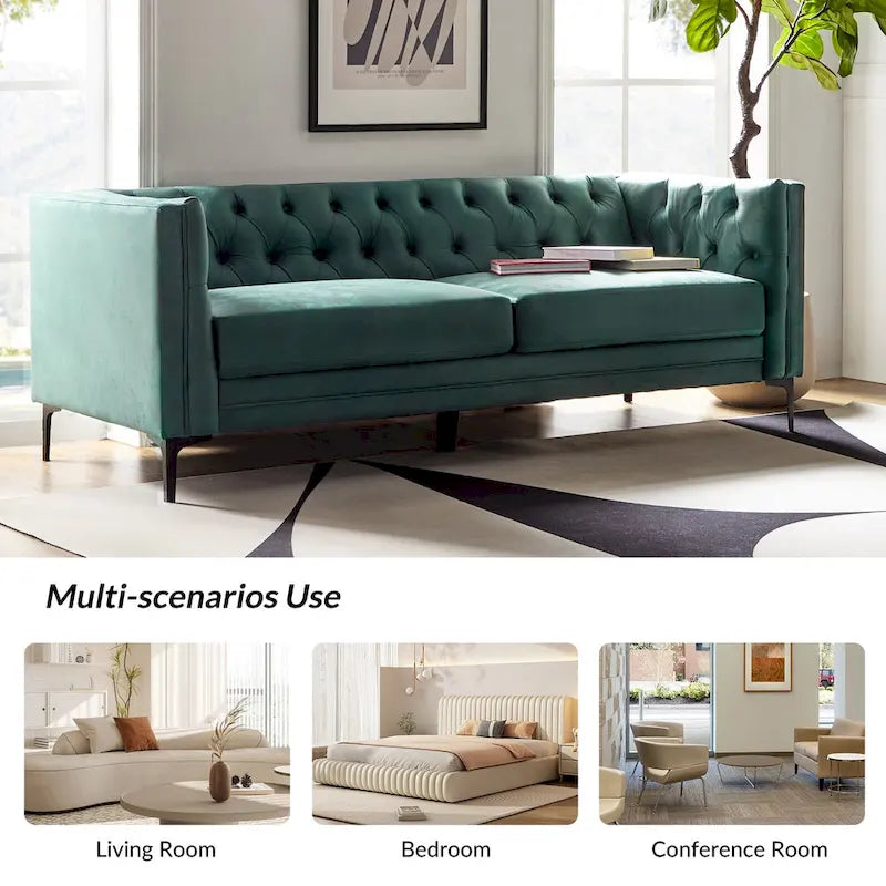84" Classic Square Arms Sofa with Button-Tufted Back