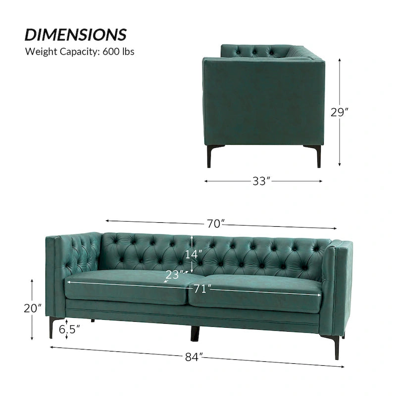 84" Classic Square Arms Sofa with Button-Tufted Back