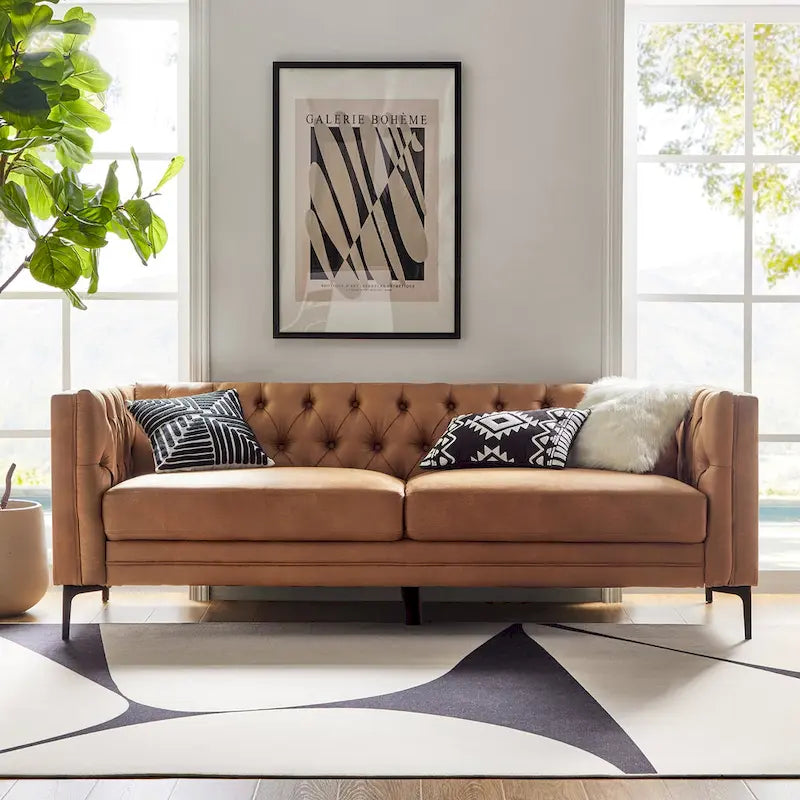 84" Classic Square Arms Sofa with Button-Tufted Back