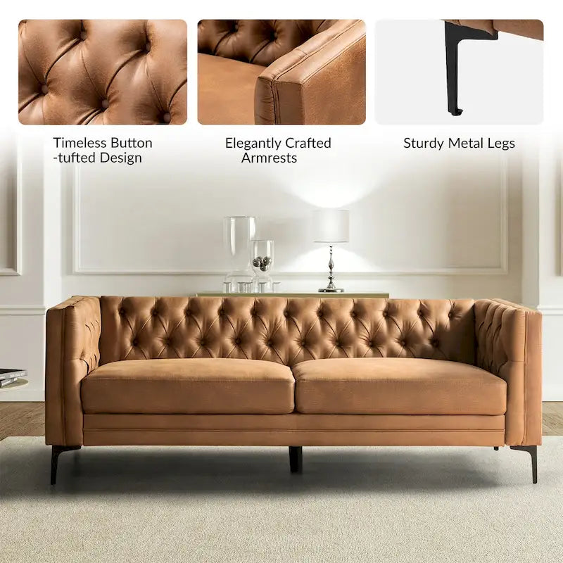 84" Classic Square Arms Sofa with Button-Tufted Back