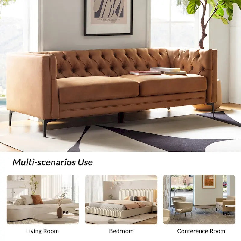 84" Classic Square Arms Sofa with Button-Tufted Back