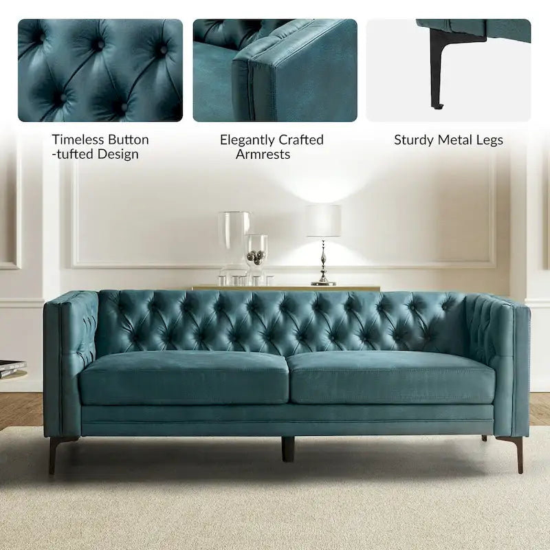84" Classic Square Arms Sofa with Button-Tufted Back