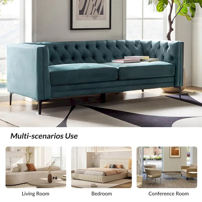 84" Classic Square Arms Sofa with Button-Tufted Back
