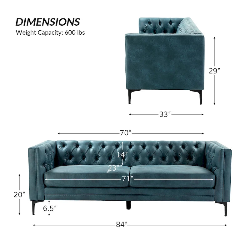 84" Classic Square Arms Sofa with Button-Tufted Back