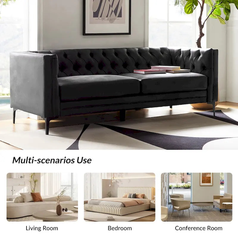 84" Classic Square Arms Sofa with Button-Tufted Back