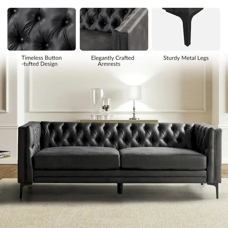 84" Classic Square Arms Sofa with Button-Tufted Back