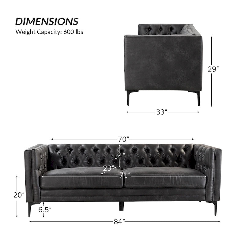 84" Classic Square Arms Sofa with Button-Tufted Back