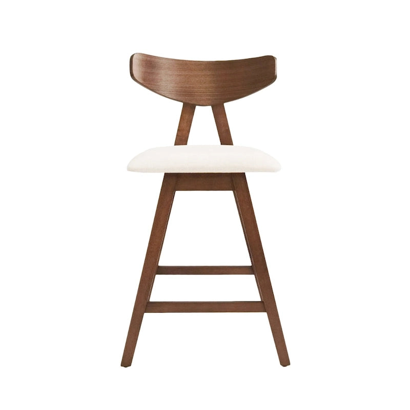 Mid-Century Fabric and Rubberwood Counter Stools (Set of 2)