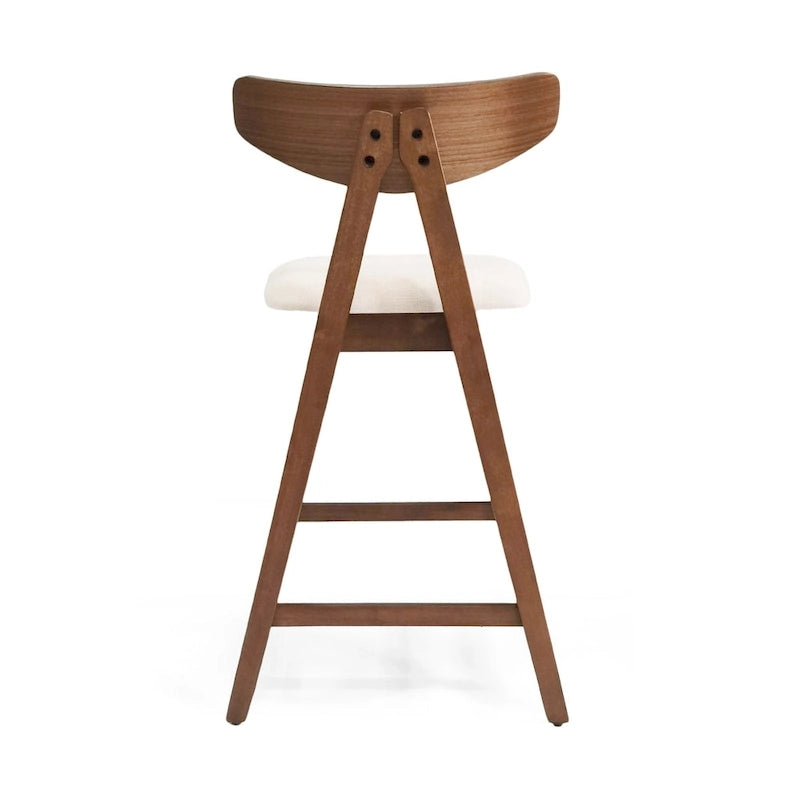 Mid-Century Fabric and Rubberwood Counter Stools (Set of 2)