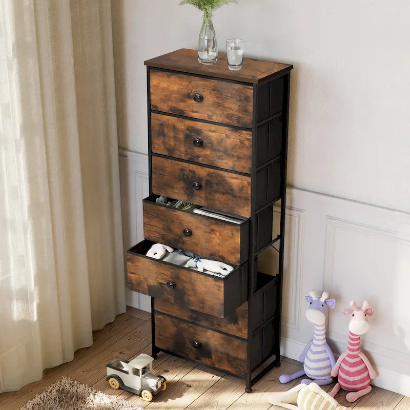 7-Drawer Fabric Dresser with Steel Frame for Bedroom