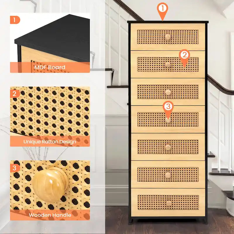 7-Drawer Fabric Dresser with Steel Frame for Bedroom