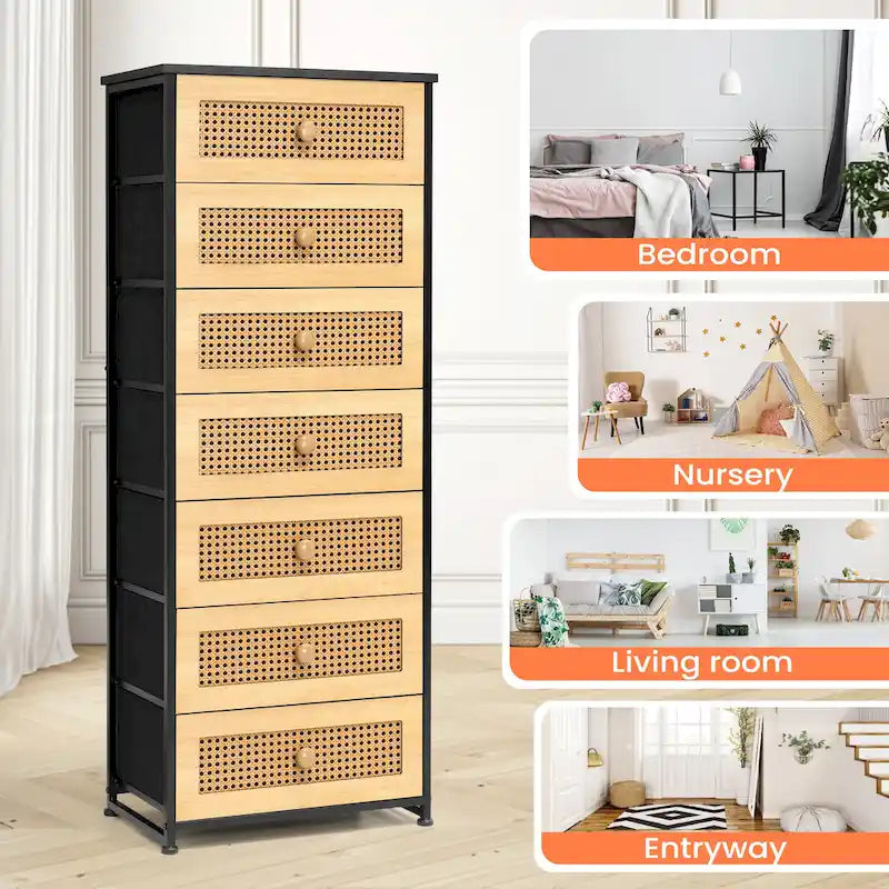 7-Drawer Fabric Dresser with Steel Frame for Bedroom