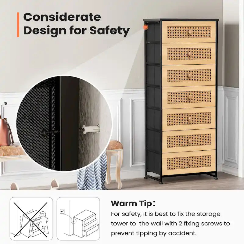 7-Drawer Fabric Dresser with Steel Frame for Bedroom