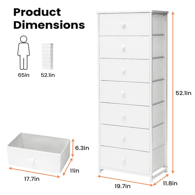 7-Drawer Fabric Dresser with Steel Frame for Bedroom