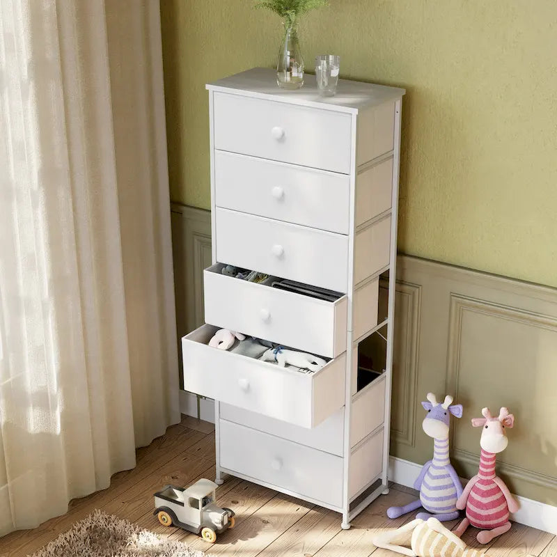 7-Drawer Fabric Dresser with Steel Frame for Bedroom
