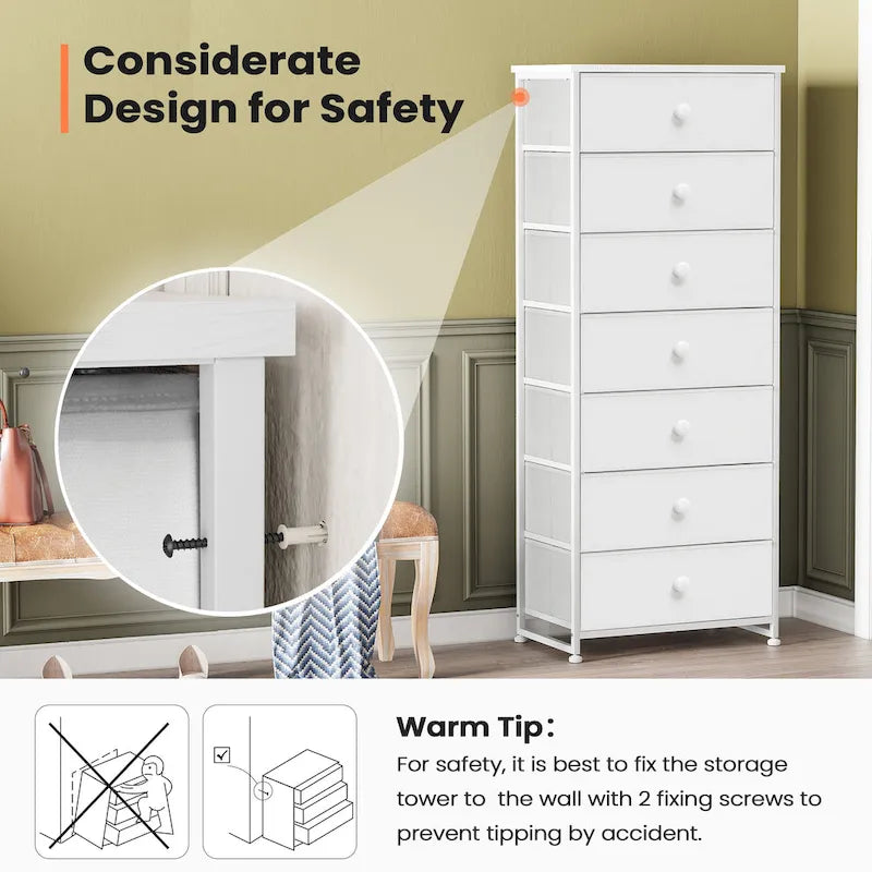 7-Drawer Fabric Dresser with Steel Frame for Bedroom